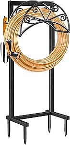 TomCare Garden Hose Holder Heavy Duty Water Hose Holder Holds 160 FT Hoses 4 Spikes Hose Reel Freestanding Hose Hanger Sturdy Hose Storage Stand for Outside Yard Lawn