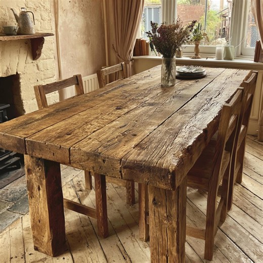 Solid Oak Dining Table, Rustic Farmhouse Kitchen Furniture, Handmade Wood Slab - Etsy