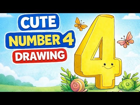 How to Draw Number 4 Easy | Cute Number 4 Drawing Step by Step for Kids🙂❤️