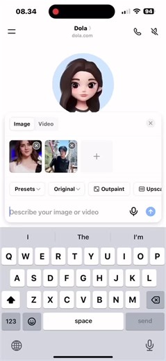 Step 1: Open Dola Step 2: Upload two photos Step 3: Enter Generate a couple's photo with no specific subjects or tools in mind. It should look like a casual, candid snapshot taken by chance. The photo needs a slight sense of motion blur, and the flash illumination from the camera in a dim environment should spread across the entire image. The guy and the girl should be intimate, with their faces close together, looking at the camera. The girl’s clothes should be the same as the guy’s. It should 
