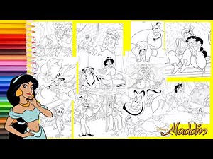 Coloring Disney Aladdin Princess Jasmine Genie Jafar Abu Color by Numbers Pages Disney Coloring Book