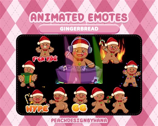 Animated Emote Pack for Twitch, Discord: Gingerbread Emotes for Christmas Holidays - Etsy Australia