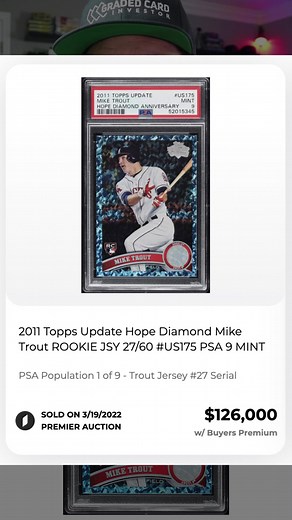 A 2011 Topps Update Mike Trout Hope Diamond Rookie Card /60 Sold for Devastating Loss on PWCC - This 2011 Topps Update Mike Trout Rookie RC Hope Diamond Anniversary parallel, serial numbered 27/60, which is his jersey number. Sold at a huge loss recently in May of 2023.#thehobby #baseballcards #baseballcardsoftiktok #baseballcardsforsale #sportscards #sportscardinvesting #miketrout #Toppsupdate #PSA #psacard #whodoyoucollect🔥 #miketrout27