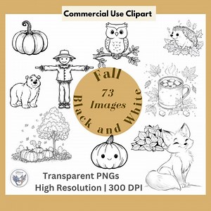 Fall Black and White Clip Art 73-pack| Autumn Line Art | Fall Festival, Thanksgiving, & Classroom Decor - Etsy