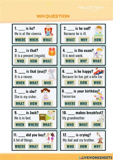 Wh questions online exercise for first