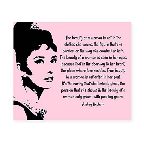 AMERICAN LUXURY GIFTS Audrey Hepburn 'Beauty of a Woman' Quote - Inspirational Wall Art - Office, Classroom, or Bedroom Decor - 8x10 Unframed Print