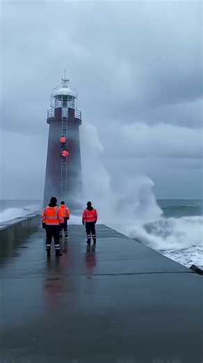 That wave completely DWARFED the lighthouse! 🤯 #bigwave