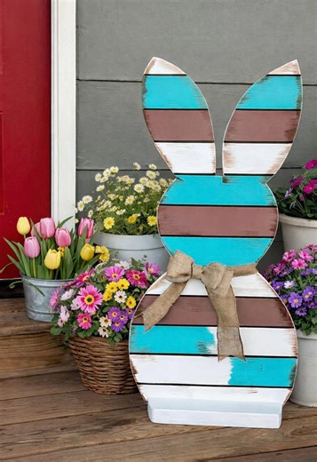 Spring Porch Sign | Standing Wooden Bunny | Farmhouse Rabbit - Etsy