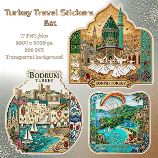 Turkey Travel Sticker Set, Istanbul Cappadocia Landmarks (digital Download) - Etsy