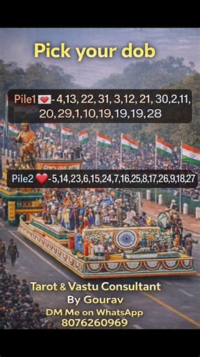 Tarot by Gourav on Instagram: "Your birth date is not random. It holds answers you’re ready to see. ❣️ Nothing appears on your feed by accident. If this reached you, there is a message waiting. Choose your DOB from Pile 1 or Pile 2 Trust your intuition — the right choice always feels calm. 🔮 Comment your choice below ❤️ Follow for daily tarot & energy guidance 📩 DM for personal reading DM Replies will be shared within 24–48 hours Tarot, Numerology and Vastu Tarot & Vastu Consultant – Gourav DM