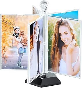 ZEEYUAN Rotating Acrylic Photo Frame DIY Multiple Picture Frame 5 Double Sides/Insert 10 Pcs of 4x6 Inch Photos,360° Rotation Windmill Picture Frame Desktop Photo Display