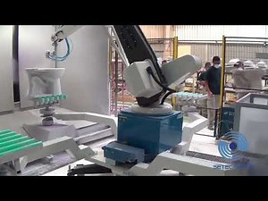 SETEC AUTOMATIC GLAZING PLANT WITH TWO S6 TYPE GLAZING ROBOTS FOR WATER CLOSETS