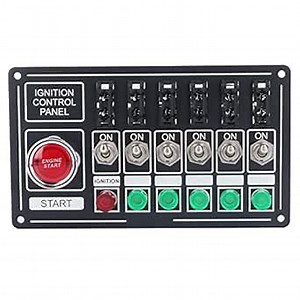 12V Ignition Switch Panel, 6 Speed Racing Car Ignition Starter Switches with Engine Push Button Carbon Fiber LED Toggle Switches, Car Engine Start Push Button for RV Truck Race Car Ignition Panel