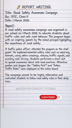 How to Write Report Writing in English | Road Safety Awareness