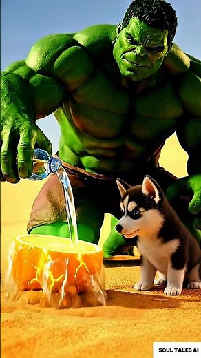 Woman feeds a husky dog cub and waters a orenge tree 😭 #ai #tree #save #baby #grow #husky