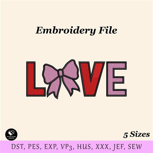 Love Bow Machine Embroidery File for Sweatshirts and Hoodie, Valentine Embroidery Design, Custom Sweatshirt and Dad Hat, Embroidery PES File - Etsy Canada