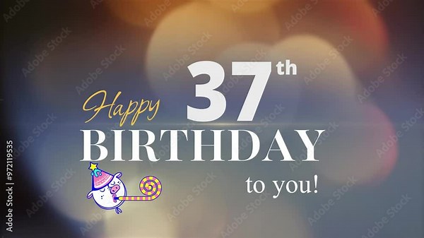 37th Happy Birthday, with gold particles Background, 37th Year Happy Birthday Wishes Greeting card, birthday card, invitation card, Celebration, party, Birthday wishes