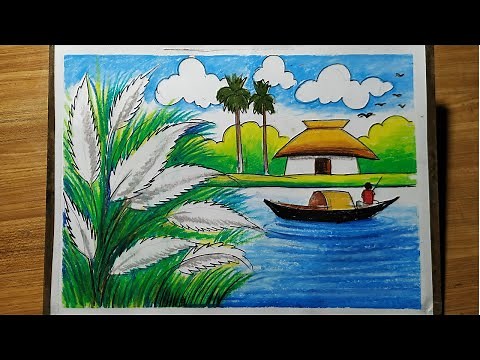 HOW TO DRAW SCENERY OF AUTUMN SEASON STEP BY STEP WITH OIL PASTEL COLOR,OIL PASTEL SCENERY DRAWING,