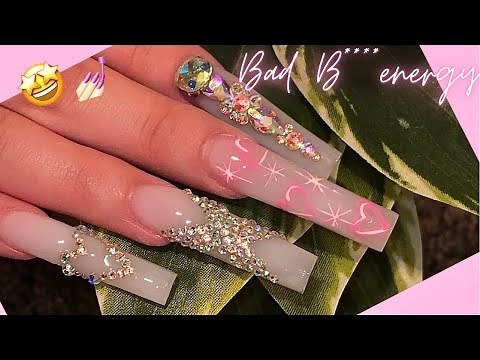 XXL ACRYLIC FULL SET | How to tapered square nails | how to shape nails | how to stop nails lifting
