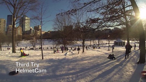 Snow Tube Rider Crashes off Ramp