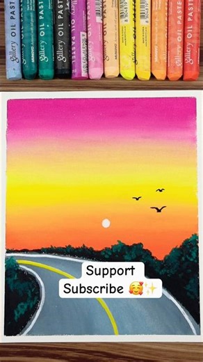 Beautiful Sunset Road Drawing 🌅 | Easy Oil Pastel Art Challenge #oilpastel #art