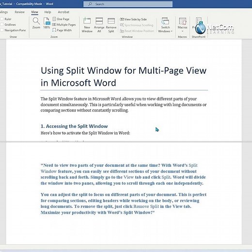 Master Word's Split Window Feature: View Two Parts of Your Document Simultaneously!