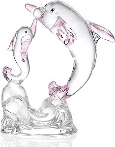 Ornalrist Double Pink Cute Crystal Dolphin Gifts for Women Mom, Glass Sea Animal Decorations for Home Decor Crystal Art Sculpture Statue Collectible Home Decor