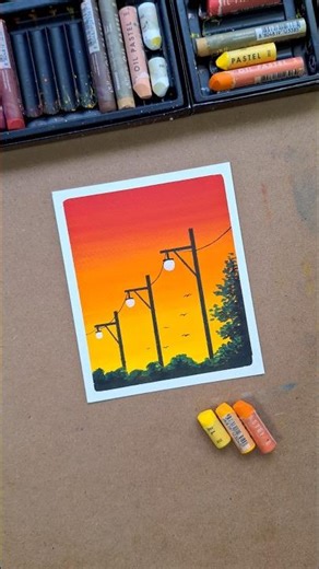 Beautiful Sunset Street Light Drawing 🌅 | Easy Oil Pastel Art #oilpastel #art
