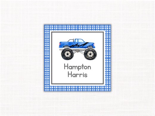 Monster Truck, Calling Card, Canva Template, Blue, Boy, Bag Tag (digital Download) - Etsy