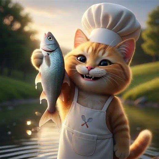 Chef Cat Catches a Fresh Fish by the River 🐱🎣 | 3D Animation