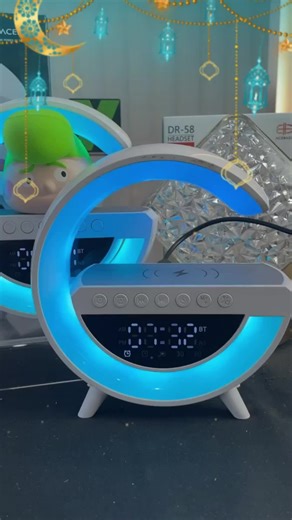 4IN1 Table Speaker Color Changing LED Table Lamp Wireless Charger For Smart Home Decor With FM Radio & Alarm Clock