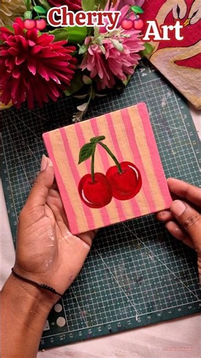 ​🍒 Easy Cherry Art on Mini Canvas | Cute Painting Ideas #shorts #art