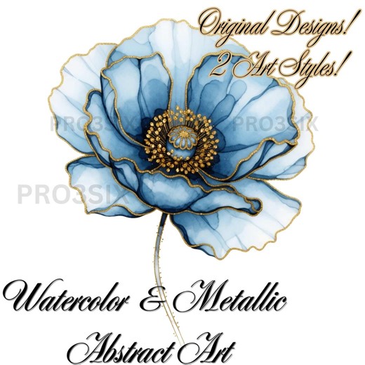 50 Abstract Flowers and Text Clipart- Blue Gold Flower- Printable Alcohol Watercolor- High Quality Pngs- Digital Download- Paper Craft Gift - Etsy
