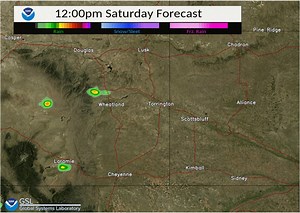3/845AM: Greetings! Here's a simulated radar forecast from one of our short term models on timing and location of showers and thunderstorms today. Better chances for severe thunderstorms today, especially out in the Nebraska Panhandle. Keep an eye on the sky this afternoon. Hazards include large hail over golf ball sized, heavy rainfall, strong downburst winds in excess of 60 mph. Be safe! | US National Weather Service Cheyenne Wyoming