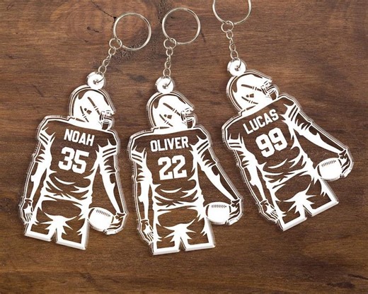 Custom Football Player Keychain, Personalized Jersey Number Keyring, High School Team Bag Charm, Senior Night Gift, Boys Sports Name Tag - Etsy