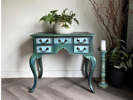 Hand Painted Console Table | Vintage Style Hallway Table | Teal Blue Furniture | Solid Wood Side Table - Etsy