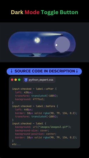 Dark Mode Toggle - Pure CSS Moon/Sun Switch! #coding #programming #toggle #switch #creativecoding