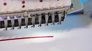 Textile industrial fabric machine. Automatic sewing cloth machine.