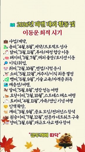 🗺️ 2026년 띠별 대외 활동 및 이동운 최적 시기