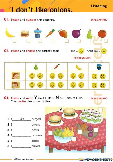 PRESENT SIMPLE - LISTENING - I like food - A1 - 05 worksheet
