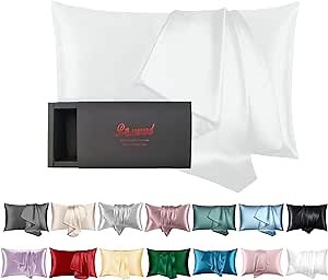 Oeko-TEX Certified White Silk Pillow Cases Made in USA, 100% Real Silk Pillowcase for Hair and Skin, 22 Momme, Standard Size,1 Pc 20"x26" (Standard, White)