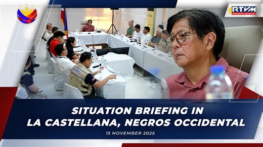 Concluding his visit to Negros Occidental, President Ferdinand R. Marcos Jr. presides over a situation briefing with key Cabinet Secretaries and local government officials at the Sangguniang Bayan Hall, Municipality of La Castellana on November 15, 2025 to assess the impact of Typhoon ‘Tino’ and coordinate ongoing relief efforts. The briefing covers updates from the Department of Agriculture (DA), Department of Education (DepEd), Department of Health (DOH), Department of Social Welfare and Devel