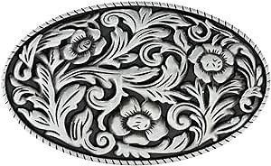 WANLIAN Oval Metal Unisex Buckle, Antique Silver Floral with Rope Edge Western Belt Buckle, Fashion Western Belt Buckle Cowboy Buckle for Men and Women Daily Use, 3.6*2.35 Inches, Silver, 2.57 Oz