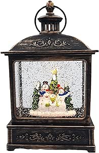 Gerson International Lighted 8.5 Inch Christmas Water Lantern Snow Globe with Continuous Swirling Glitter- Snowman Carolers