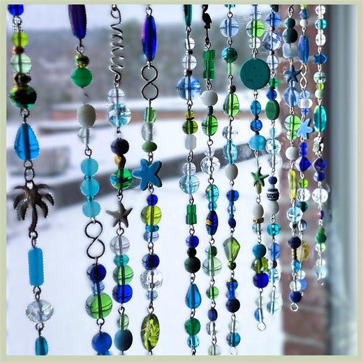 Blue & Green Beach-themed Beaded Curtain Valance for Windows, Doorways - Etsy