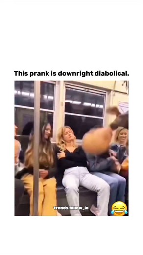 AI Clips • Funny Clips on Instagram: "The post features a staged 2025 subway prank video where actors don hyper-realistic bald silicone masks resembling creepy infants, silently encircling a dozing woman who awakens in panic and screams. With 3.8 million views and mixed replies questioning its realism, the clip's virality stems from the woman's visceral terror, amplified by the masks' uncanny valley distortion of familiar human features. Psychologically, such pranks trigger acute fight-or-flight