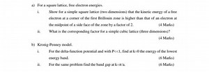 a) For a square lattice, free electron energies.i. Show for a ... | Filo