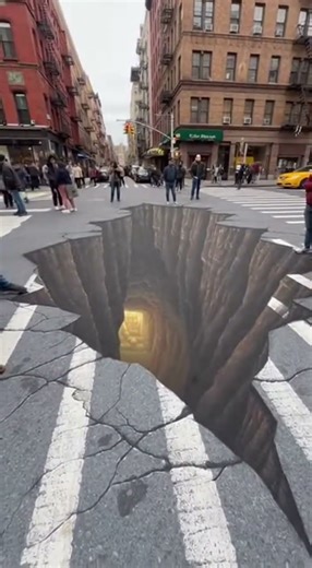 Bro… where did the road go?! #StreetArt #TooReal #CrosswalkTrap #MindBlown #RealOrNot #3dart