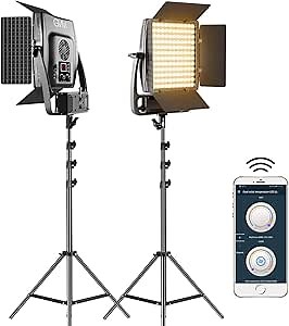 GVM LED Video Light with Optical Lens and Light Stands, 2 Packs Video Lighting with APP Control and Dimmable Bi-Color, 100W Photography Lighting Kits for YouTube Videos, 3200K-5600K, CRI 97+,Model Number: GVM-LT-100S-B2L
