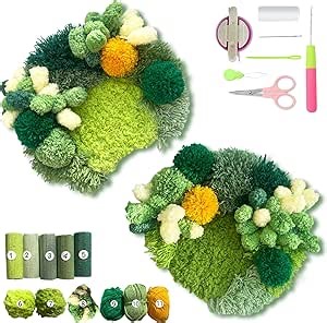 msamiagfn Latch Hook Kits for Adults Beginners with 3D Moss Design Coasters, 2 Pack - DIY Craft Hobbies for Women